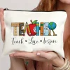 Outlet Dear-Lover TEACHER Graphic Print Zipper Cosmetic Bag White