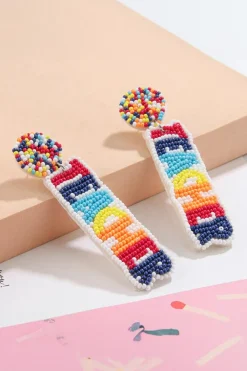 New Dear-Lover TEACHER Rice Bead Dangle Earrings White