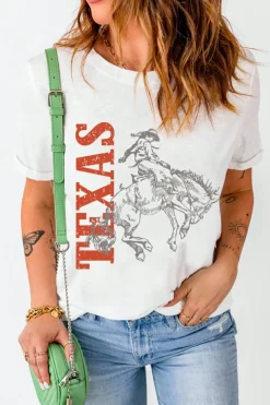 Online Dear-Lover TEXAS Cowboy Printed Western Fashion T Shirt White