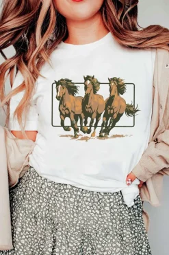 Discount Dear-Lover Texas Horse Graphic Cuffed Sleeve Graphic T Shirt White