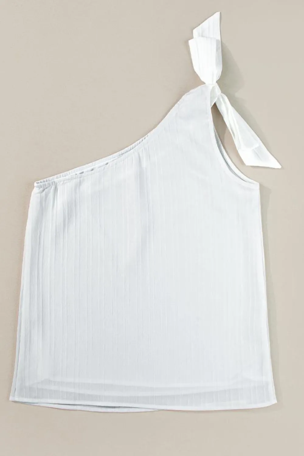 Outlet Dear-Lover Textured Bowknot One Shoulder Tank Top White