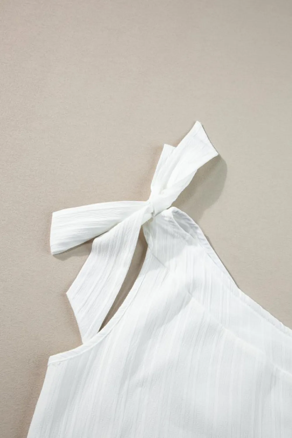 Outlet Dear-Lover Textured Bowknot One Shoulder Tank Top White