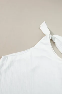 Outlet Dear-Lover Textured Bowknot One Shoulder Tank Top White
