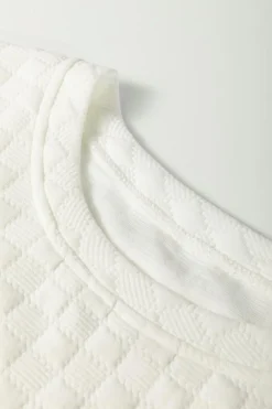 Fashion Dear-Lover Textured Checker Contrast Print Ruffled Sleeve Blouse White
