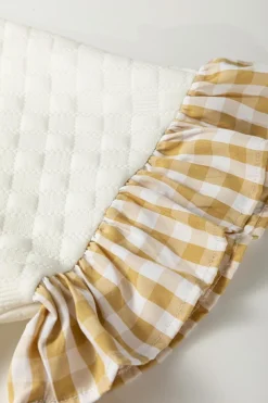 Fashion Dear-Lover Textured Checker Contrast Print Ruffled Sleeve Blouse White