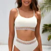 Sale Dear-Lover Textured Contrast Banding Bikini High Waist 2pcs Swimsuit White