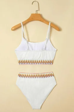Sale Dear-Lover Textured Contrast Banding Bikini High Waist 2pcs Swimsuit White