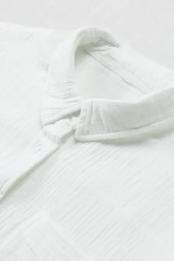 Clearance Dear-Lover Textured Cotton Gauze Single Chest Pocket 3 4 Sleeve Oversize Shirt White