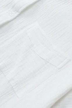 Clearance Dear-Lover Textured Cotton Gauze Single Chest Pocket 3 4 Sleeve Oversize Shirt White