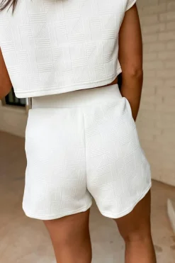 Best Dear-Lover Textured Cropped Hoodie and Shorts Set White