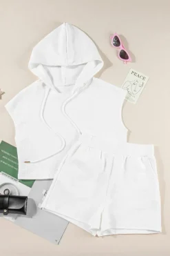 Best Dear-Lover Textured Cropped Hoodie and Shorts Set White