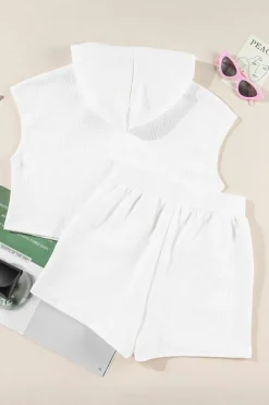 Best Dear-Lover Textured Cropped Hoodie and Shorts Set White