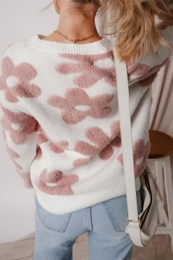 Outlet Dear-Lover Textured Flower Drop Shoulder Loose Sweater White