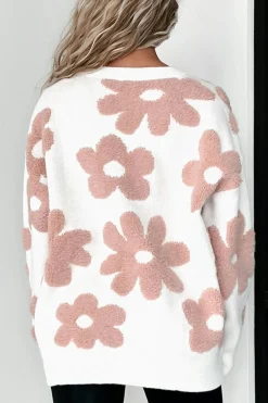 Outlet Dear-Lover Textured Flower Drop Shoulder Loose Sweater White