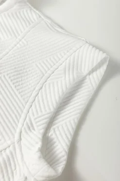 Fashion Dear-Lover Textured Half Zip Collared Cap Sleeve Mini Dress White