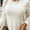 Clearance Dear-Lover Textured Knit Button Decor Pullover Sweater White