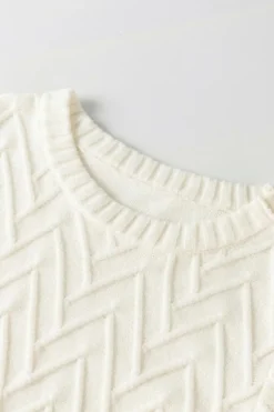 Clearance Dear-Lover Textured Knit Button Decor Pullover Sweater White