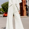 Fashion Dear-Lover Textured Loose Fit T Shirt and Drawstring Pants Set White