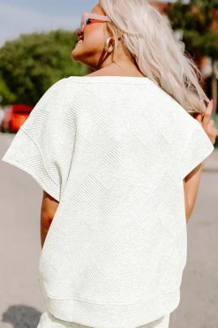 Fashion Dear-Lover Textured Loose Fit T Shirt and Drawstring Pants Set White
