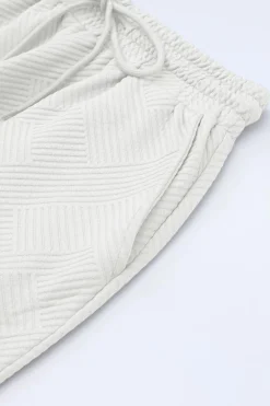 Fashion Dear-Lover Textured Loose Fit T Shirt and Drawstring Pants Set White