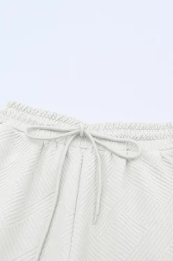 Fashion Dear-Lover Textured Loose Fit T Shirt and Drawstring Pants Set White