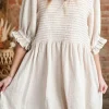 Sale Dear-Lover Textured Ruffled Puff Sleeve Loose Dress White