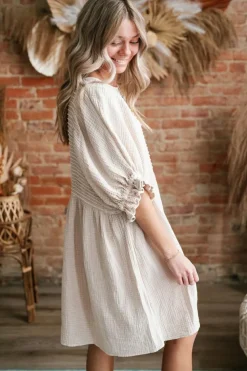 Sale Dear-Lover Textured Ruffled Puff Sleeve Loose Dress White