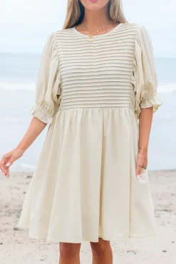 Sale Dear-Lover Textured Ruffled Puff Sleeve Loose Dress White
