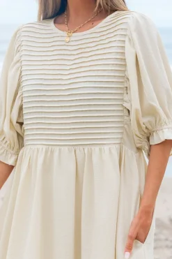 Sale Dear-Lover Textured Ruffled Puff Sleeve Loose Dress White