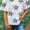 Online Dear-Lover Textured Sequin Mardi Gras Star Graphic Puff Sleeve Blouse White