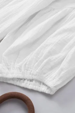 Online Dear-Lover Textured V Neck Bracelet Sleeve Babydoll Blouse White