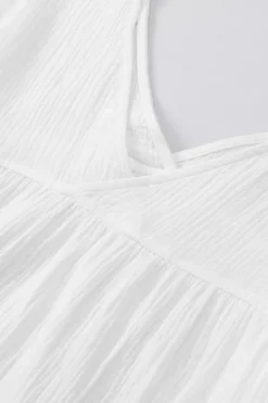 Online Dear-Lover Textured V Neck Bracelet Sleeve Babydoll Blouse White