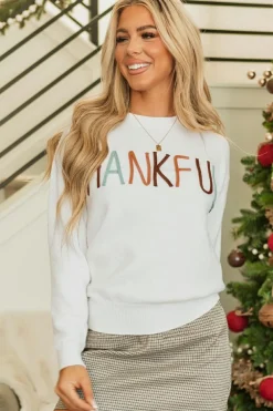 Fashion Dear-Lover Thankful Ivory Embroidered Sweater White