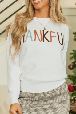 Fashion Dear-Lover Thankful Ivory Embroidered Sweater White