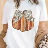 Clearance Dear-Lover Thanksgiving Bow Knot Pumpkin Print Round Neck T Shirt White