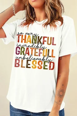 Hot Dear-Lover Thanksgiving Slogan Print Crew Neck T Shirt White