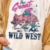 Fashion Dear-Lover The Great WILD WEST Rodeo Graphic Crew Neck T Shirt White