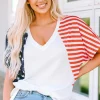 Best Dear-Lover The US Stars and Stripes V Neck Tee White