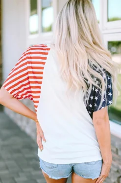 Best Dear-Lover The US Stars and Stripes V Neck Tee White