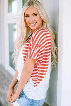 Best Dear-Lover The US Stars and Stripes V Neck Tee White