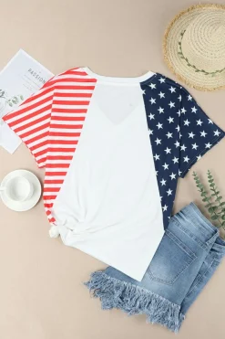 Best Dear-Lover The US Stars and Stripes V Neck Tee White