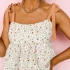 Outlet Dear-Lover Tied Shoulder Floral Print Babydoll Tank White