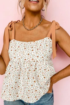 Outlet Dear-Lover Tied Shoulder Floral Print Babydoll Tank White