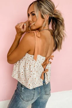Outlet Dear-Lover Tied Shoulder Floral Print Babydoll Tank White