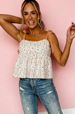 Outlet Dear-Lover Tied Shoulder Floral Print Babydoll Tank White