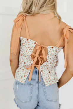 Outlet Dear-Lover Tied Shoulder Floral Print Babydoll Tank White