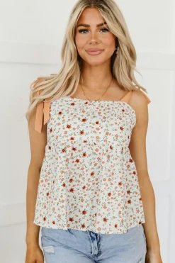 Outlet Dear-Lover Tied Shoulder Floral Print Babydoll Tank White