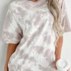 Online Dear-Lover Tie-dye Round Neck Short Sleeve Top White