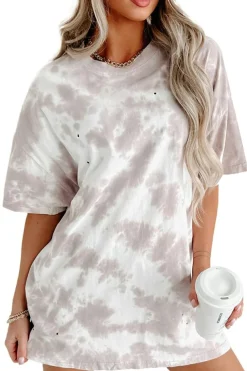 Online Dear-Lover Tie-dye Round Neck Short Sleeve Top White