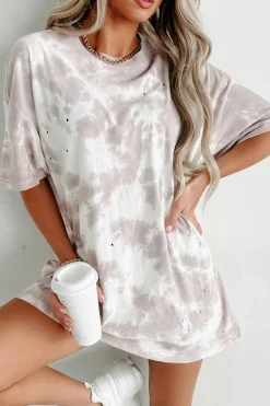 Online Dear-Lover Tie-dye Round Neck Short Sleeve Top White